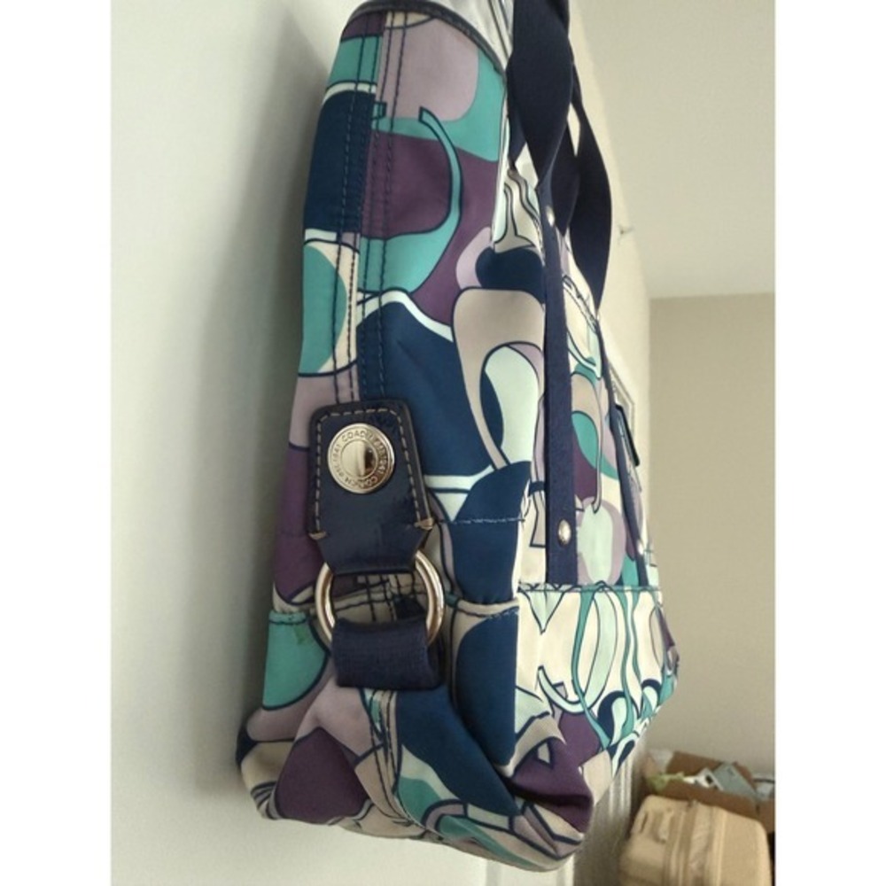 Coach Poppy Signature Tote Bag Multicolor Purple Teal Canvas M1163-117178 Flaw - Picture 6 of 17
